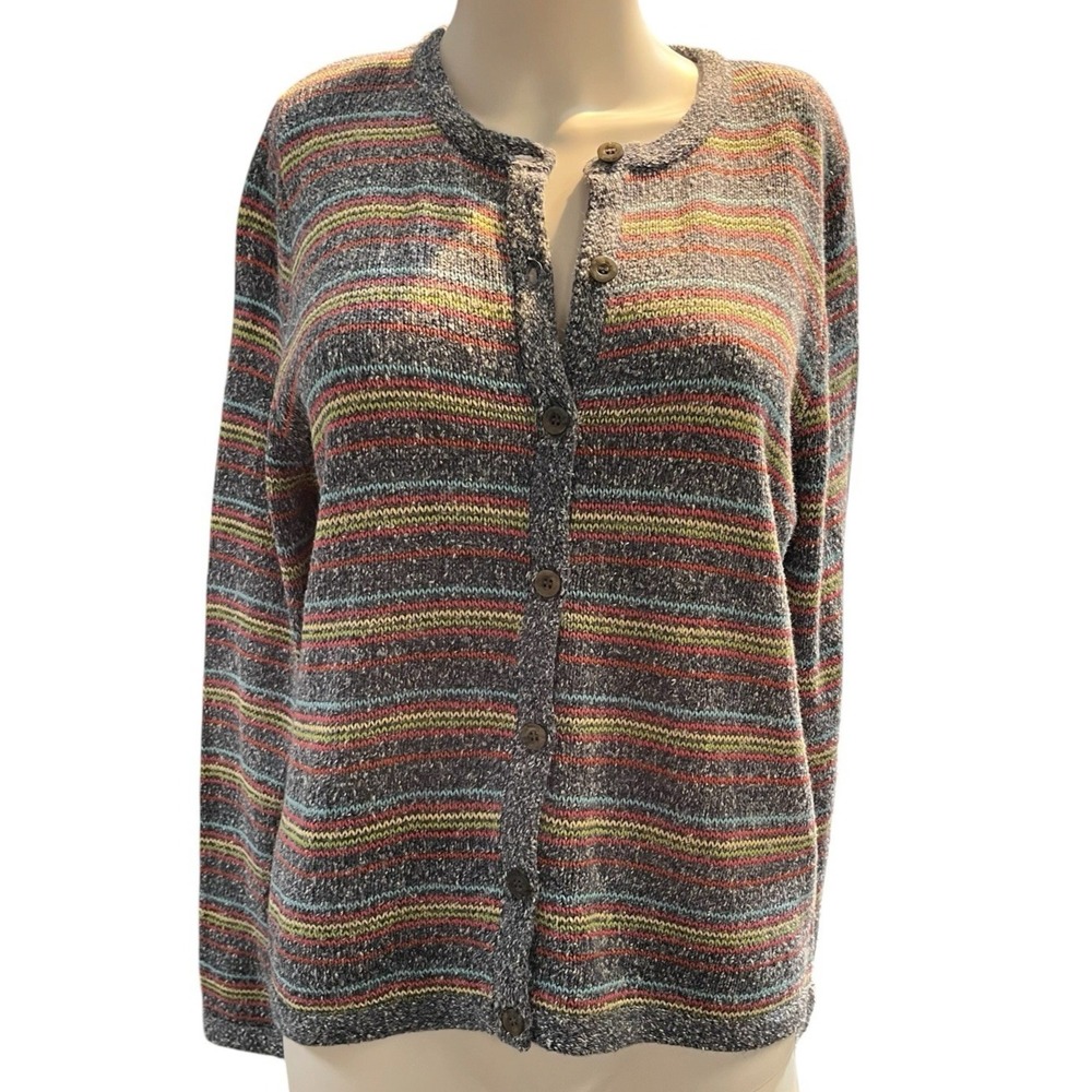 Christopher & Banks Cardigan Zig Zag Striped Button Front S Office Layer Casual